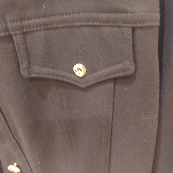 St. John sport black gold buttons stretch canvas blazer denim jacket style small - Picture 7 of 8